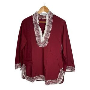 Hand Embroidered Moroccan Tunic Burgundy Caftan Top Boutique Marrakech Artisan
